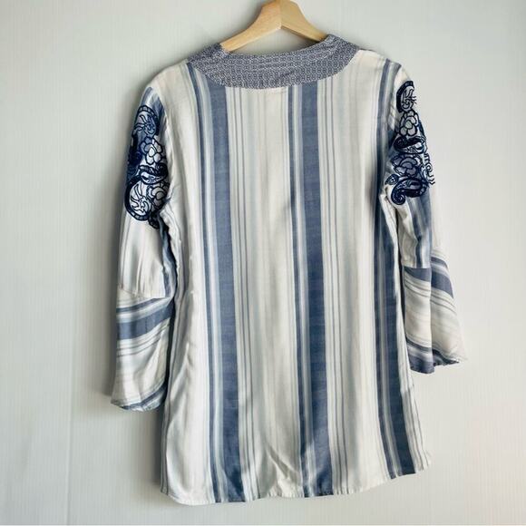 Chicos nautical striped embroidered top blue and white size 0 (4/6) - Picture 10 of 10